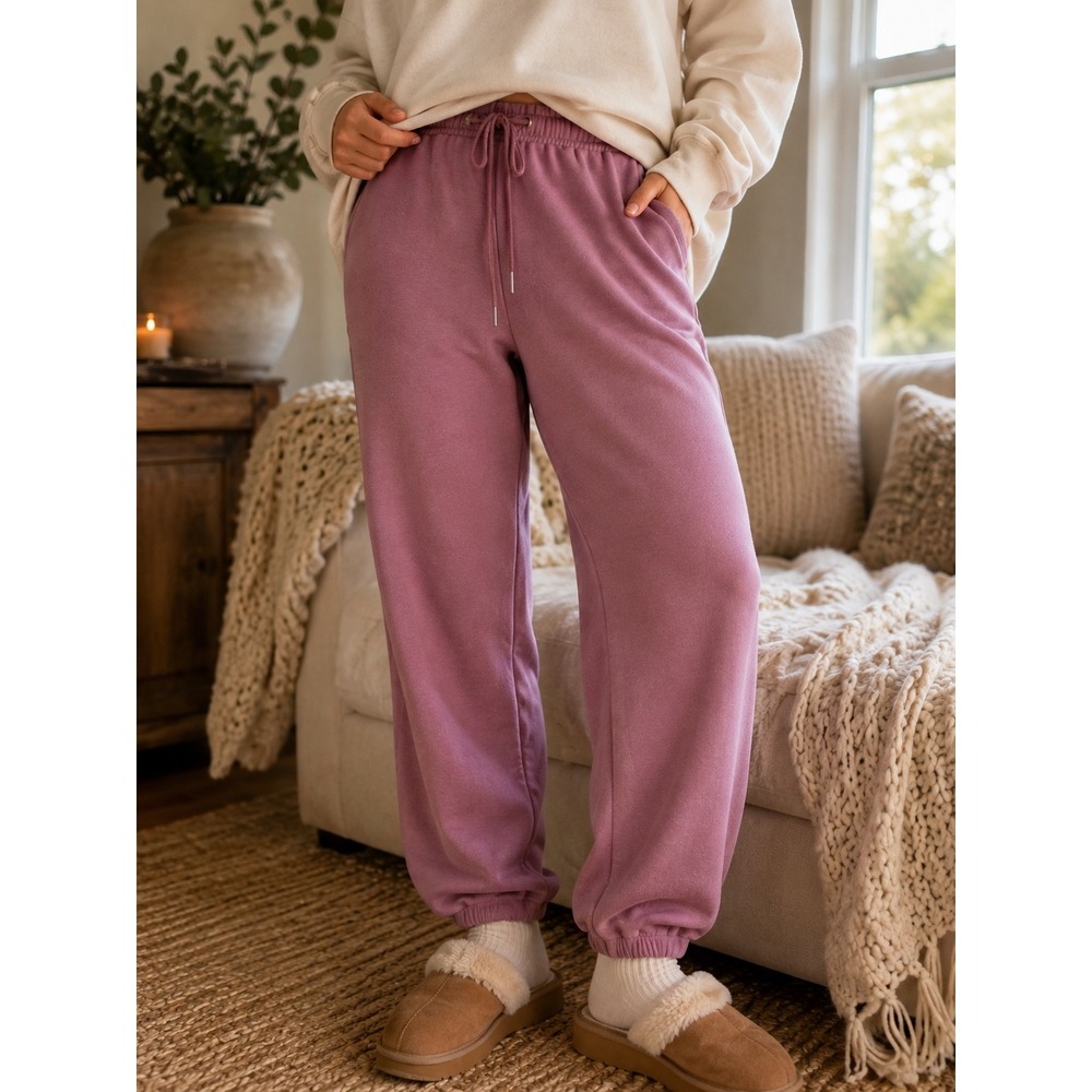 Auden Womens Fleece Jogger Pants Mauve Pink XL New With Tags Drawstring Waist